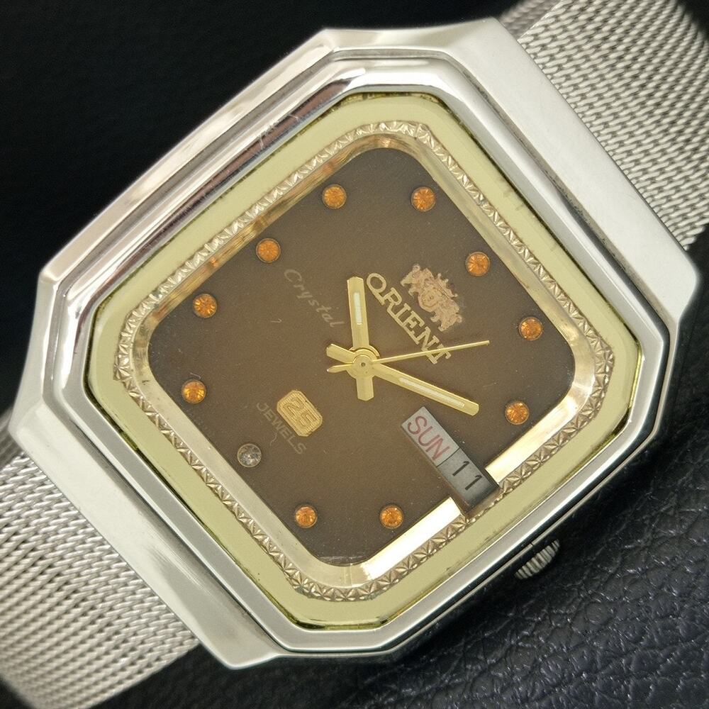 Vintage 1988 Orient Automatic Mens Silver Watch W/daydate & Gold accents